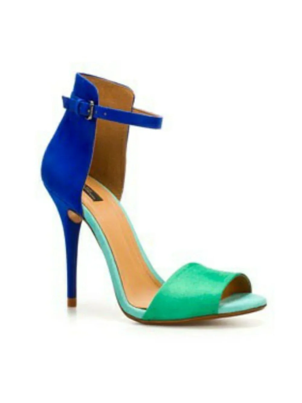NEW Zara Colorblock Suede Ankle Strap Stiletto High Heels Sandals Blue  37 6.5